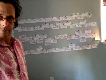 Greg Miller with index card outline for a feature screenplay