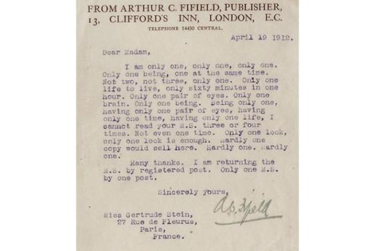Gertrude Stein Rejection Letter